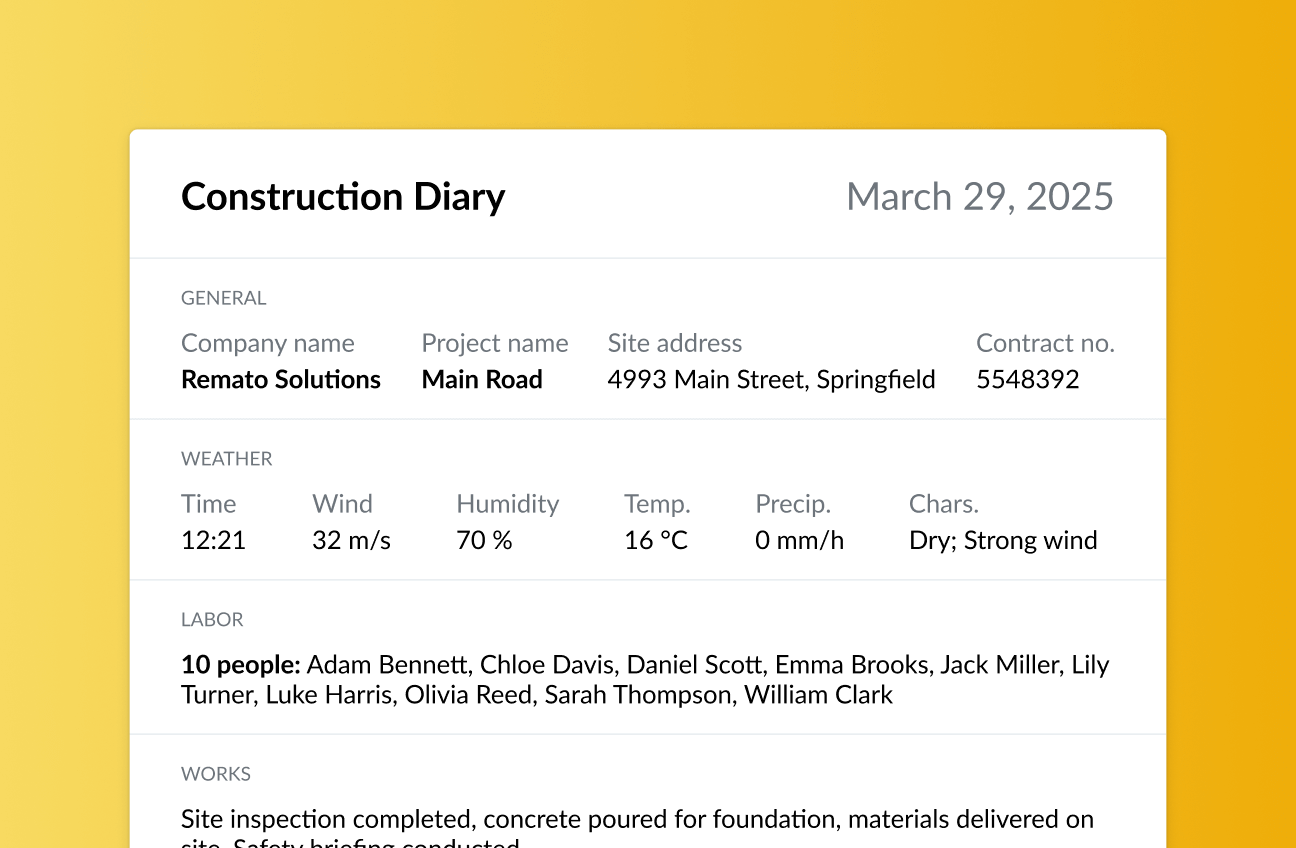 Remato Online Construction Diary