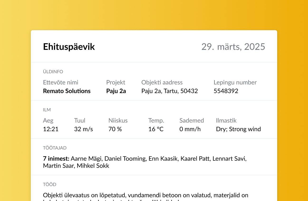 Remato veebipõhine ehituspäevik
