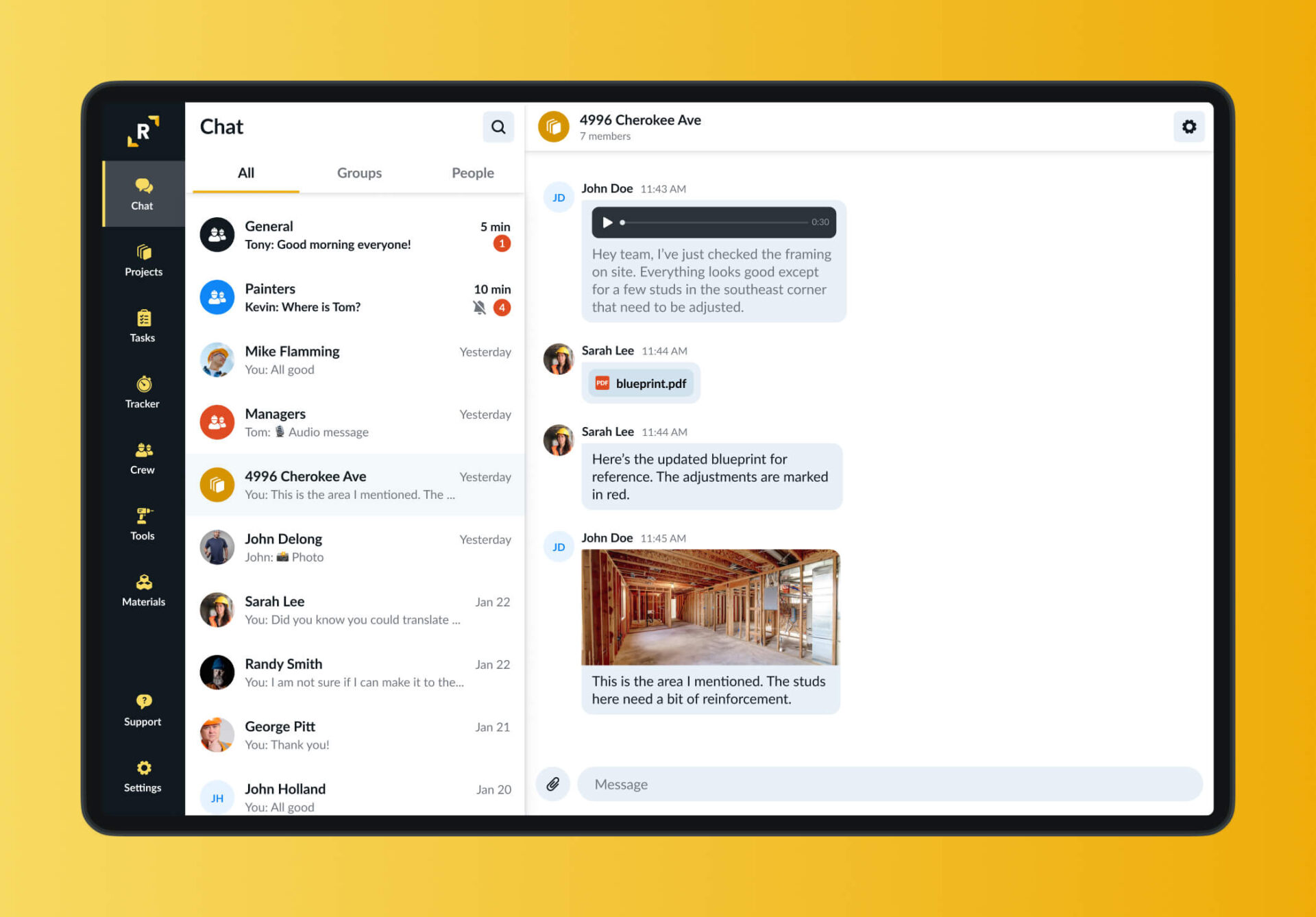 Construction team chat app