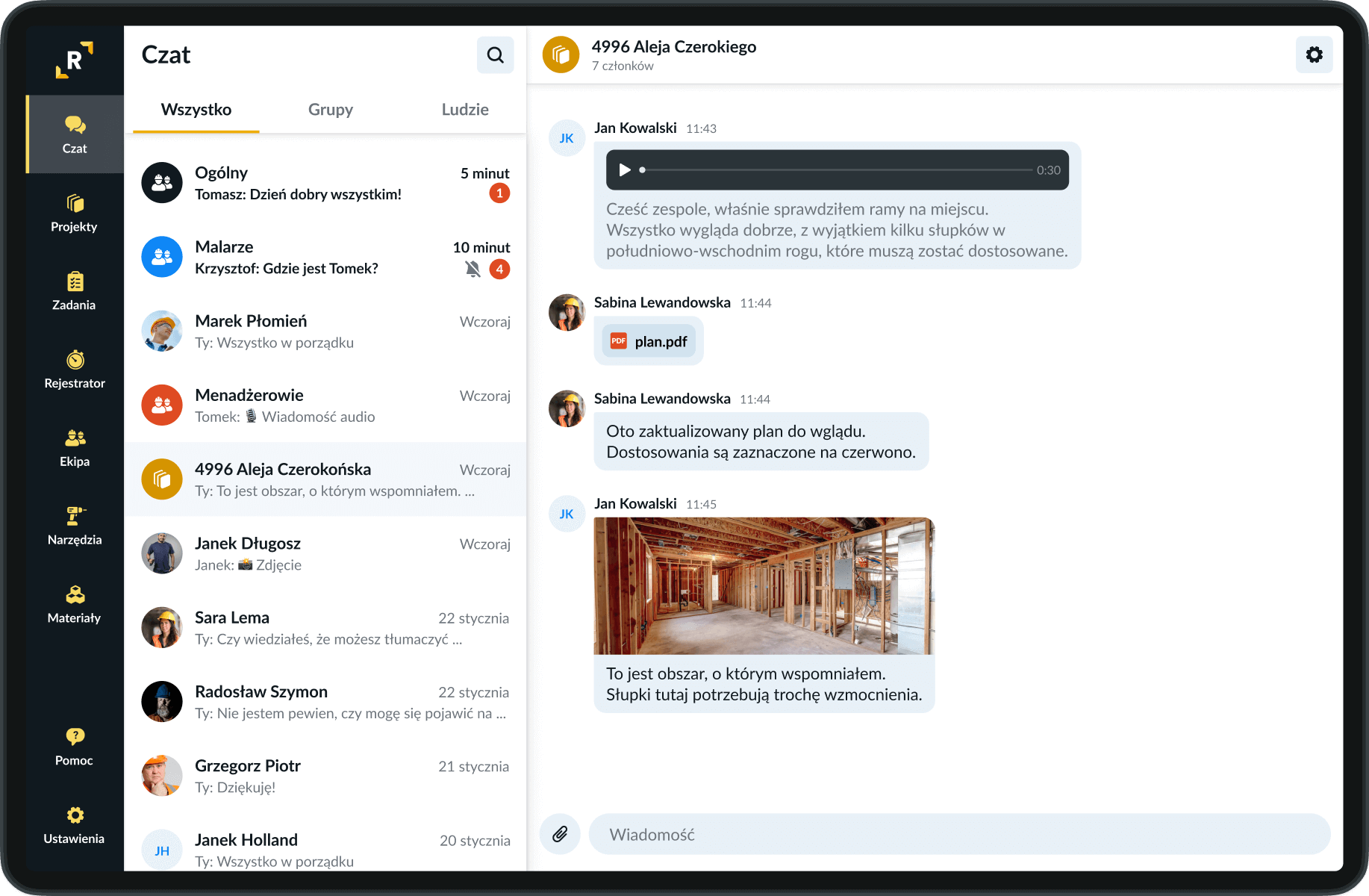 Aplikacja desktopowa Remato do czatu w projektach budowlanych