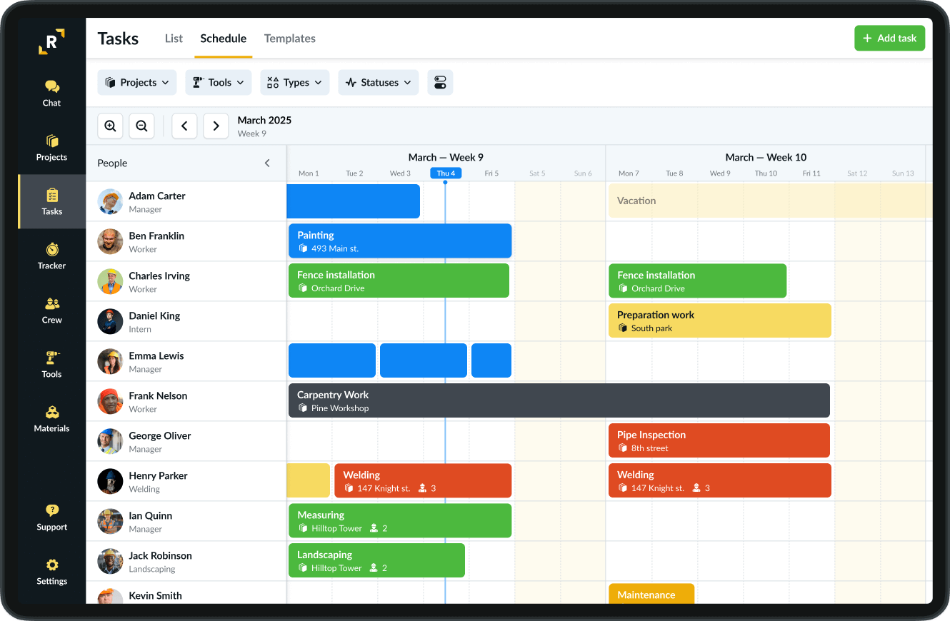 Tasks-Schedule_Work Schedules : Gantt Chart _site diaries